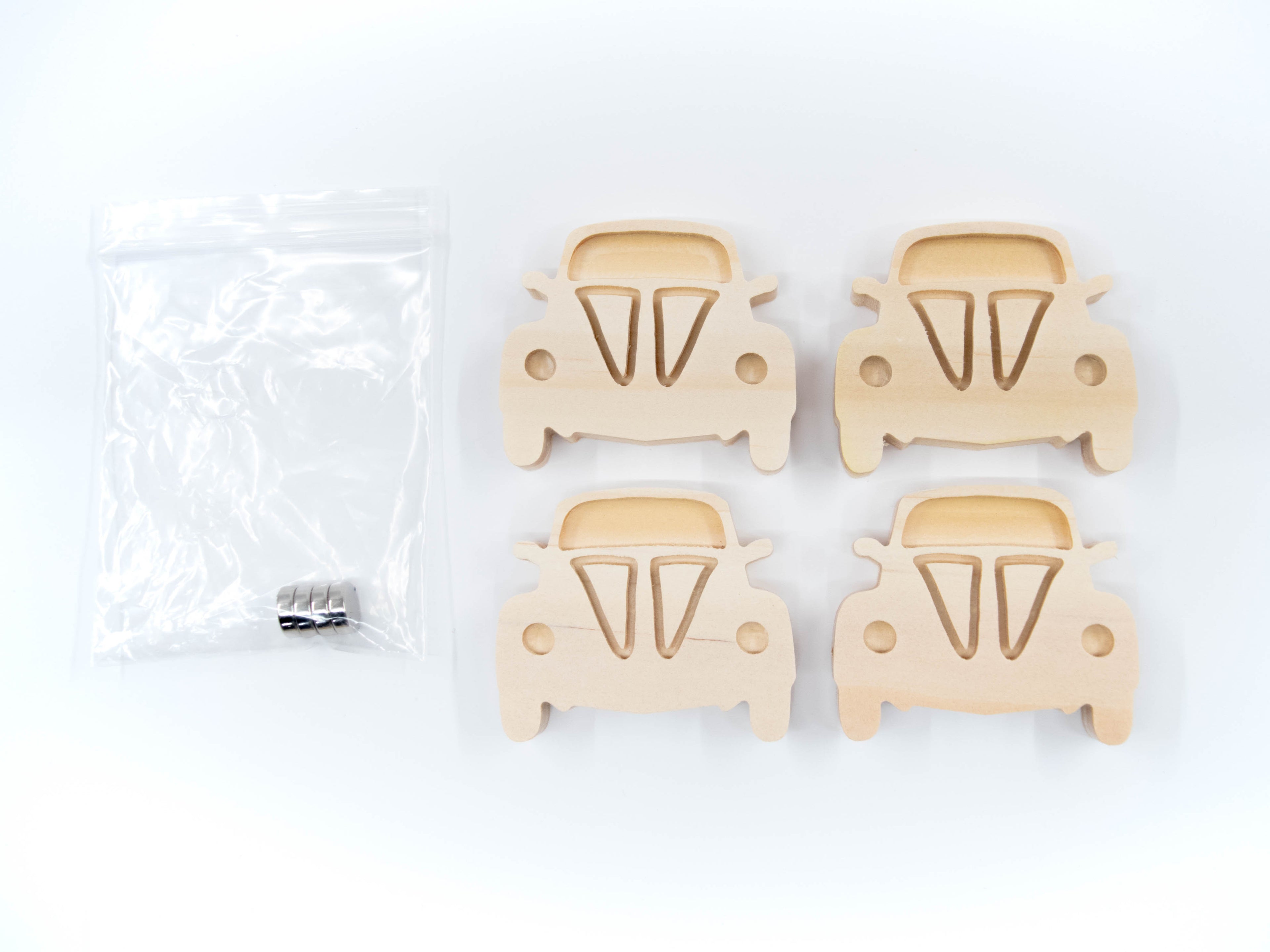 Small Car Wooden Magnets - Set of 4